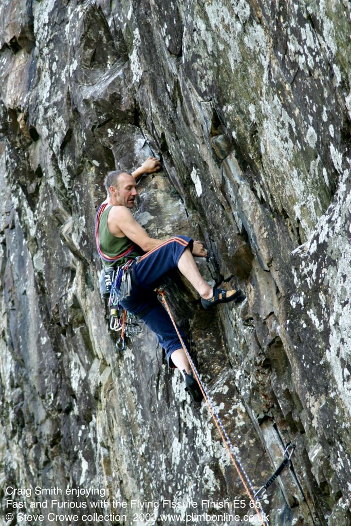 Craig Smith enjoying  Fast and Furious with the Flying Fissure Finish E5 6b   © Steve Crowe collection  2003 www.climbonline.co.uk