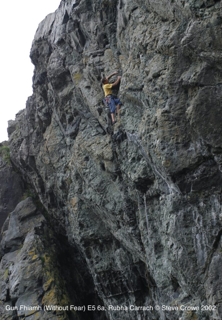 Steve Crowe climbing GunFhiamh E5 6a at Rubha Carrach