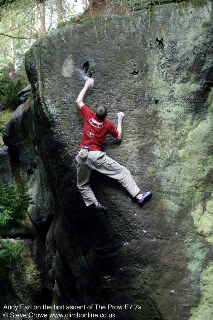 Andy Earl on the first ascent of The Prow E9 7a © Steve Crowe 2003