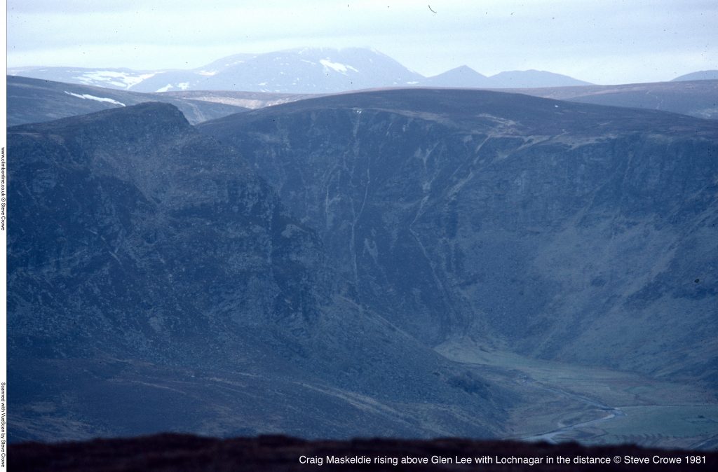 Craig Maskeldie rising above Glen Lee with Lochnagar in the distance © Steve Crowe 1981